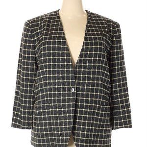 Vintage Jones New York Plaid Grey/Ivory Wool Blazer (size 18)